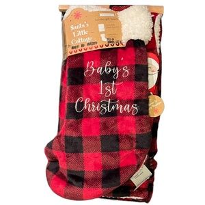 Baby’s 1st Christmas Stocking & Blanket Holiday Gift Set Red Plaid Sherpa Fleece